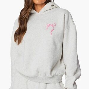 Edikted Light Gray Hoodie with Pink Bow Detail